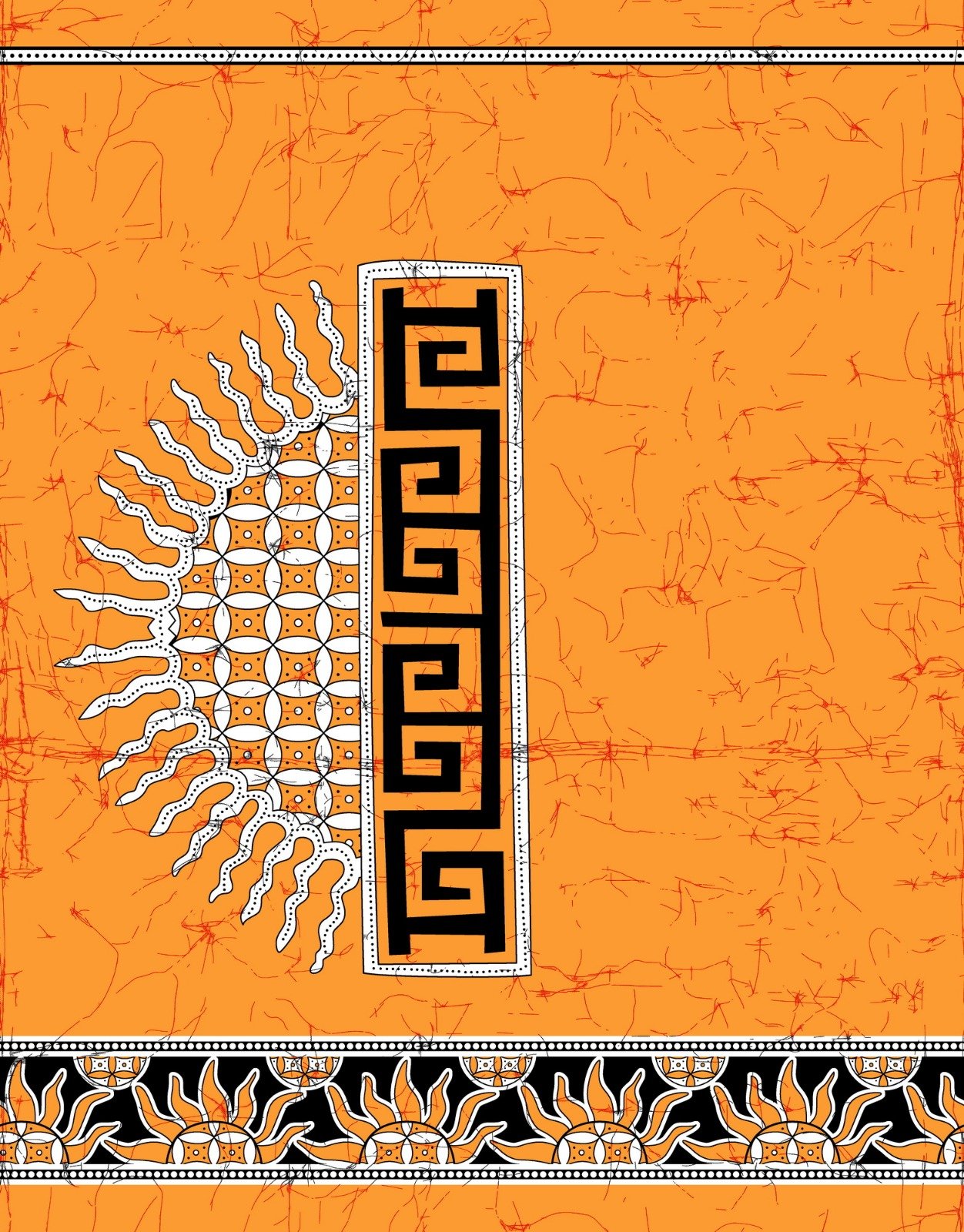 Orange Greek Key Wax Print