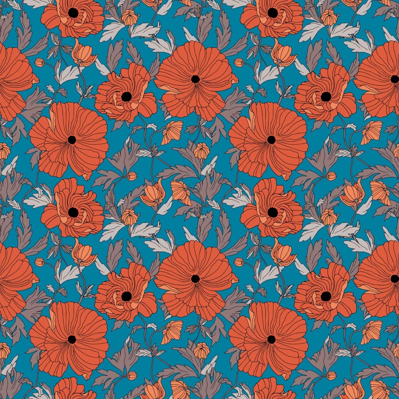 Teal Coral Poppies